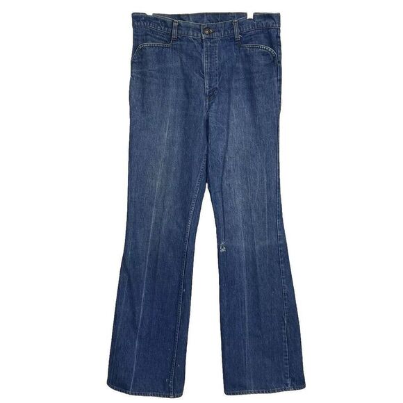 1970s Rare LEVIS Vintage Orange Tab Flap Pocket Bell bottom Circa 1970s 34 X 36 - Picture 1 of 14